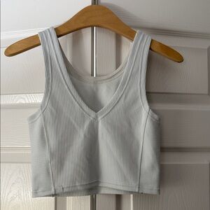 Lululemon Athletica White Ribbed V-Neck Top
